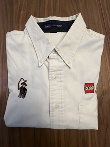 Rare LEGO Indiana Jones Embroidered Button Down Shirt White Oxford Crew Logo L