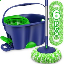 Spin Mop and Bucket Set for Home: with 6 Heads, Blue