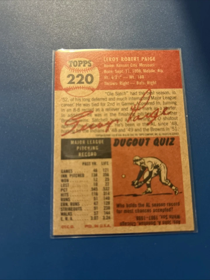 2001 TOPPS ARCHIVES SATCHEL PAIGE #220 1953 REPRINT ST. LOUIS BROWNS - Image 2 of 2