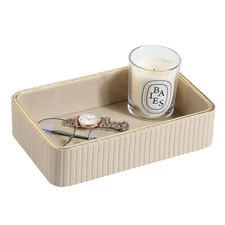 Desk Organizer Tray, PU Leather Valet Tray Nightstand Organizer Cologne Perfu...