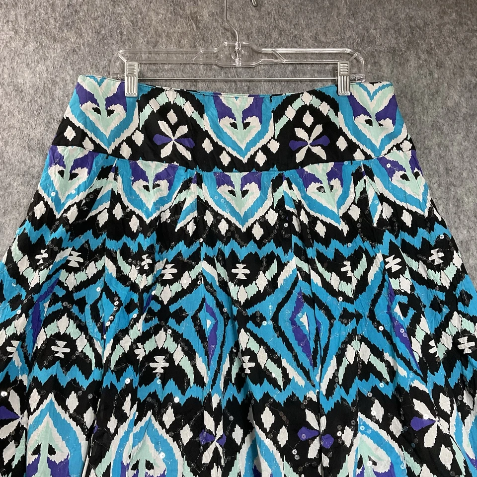 Falda INC International Concepts Mujer Grande Azul Lentejuelas Geométricas Boho Festival Foto 3 de 4
