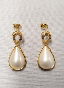 Authentic JTV 18k Gold Plated Cultured South Sea Mabe Pearl Earrings 31mm Sterling Silver