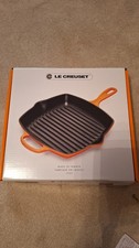 Image of Le Creuset Enamelled Cast Iron Square Grill Pan Skillet Griddle Black/ Orange