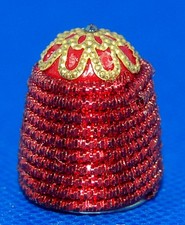 BRIGHT RED GERMAN BOULLION THIMBLE WITH FILIGREE CAP