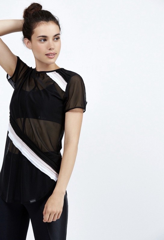 Mesh Sheer Stripe Black White Short Sleeve Tunic T-Shirt for Women