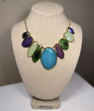 Gold Tone Bib Statement Necklace Multicolor O...