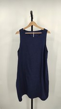 Quince Women Blue 100% European Linen Tank Mini Basic Sleeved Dress L