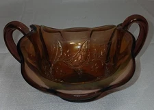 Millersburg/Fenton Holly Whirl Amyseth/Amber, Irridescent 2-handled Bowl/Dish