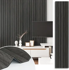 Self Adhesive Wood Slat Wall Paneling Grey/Black 3D Wood Panels for Wall Deco...