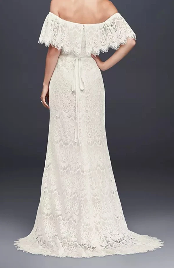 Vestido de novia David's con funda de encaje al hombro marfil talla 14 WG3892 Foto 2 de 4