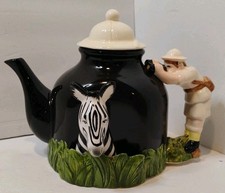 Dept 56 Safari Zebra White Hunter Hat Teapot ULTRA RARE 7" Ht. x ~9"