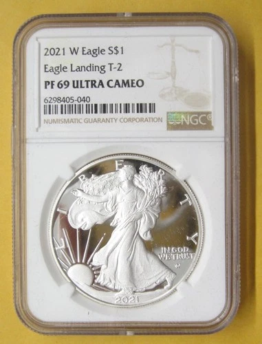 2021-W Proof $1 Type 2 American Silver Eagle Landing NGC PF69 Ultra Cameo