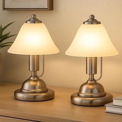 GLOBO Nachttischleuchte Beistellleuchte Tischlampe Alabaster Glas silber Touch 2er Set