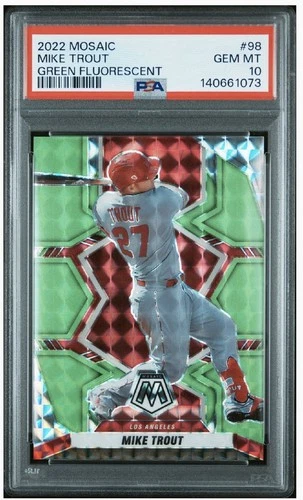 2022 Mike Trout /10 Panini Mosaic Green Fluorescent PSA 10 Pop 1 #98