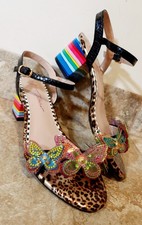 Betsey Johnson Guner Womens Sandals Shoes Rainbow Butterfly 2.5" Heels 7.5 NEW