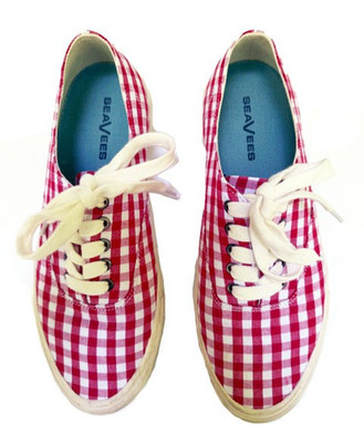 SeaVees Limited Edition Red Gingham Canvas Founders Edition Yacht Sneakers 9.5