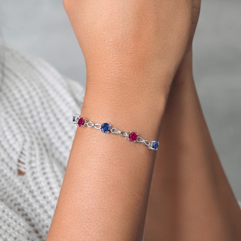 Теннисный браслет Created Sapphire and Created из рубина и белого муассанита для - Изображение 3 из 3