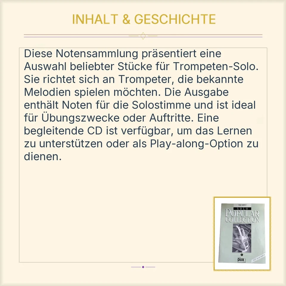 Edition DUX Trumpet Solo Popular Collection Band 1 Noten Musik Grün CD - Bild 4 von 4