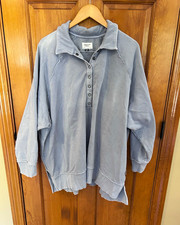 American Eagle light Blue/Gray oversized Henley sweatshirt exposed seams. XL