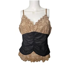 VTG Moda International XL Babydoll Top Lace Ruched Stretch Brown Fairy Y2K