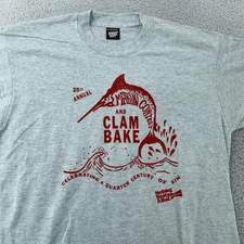 Vintage Marlin Contest Clam Bake Shirt Mens L Budweiser Beer USA Fishing Tee 90s