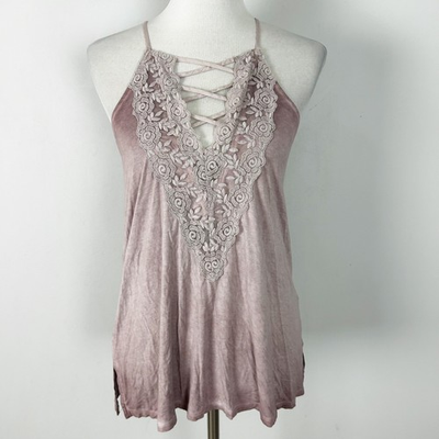 #ad American Eagle Soft amp; Sexy Tank Top Purple Lace Chest Boho Feminine Size Small $20.00