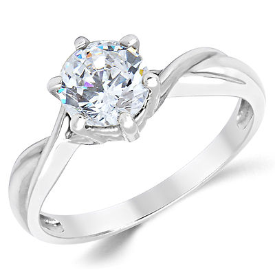 14K Solid White Gold CZ Cubic Zirconia Solitaire Engagement Promise ...