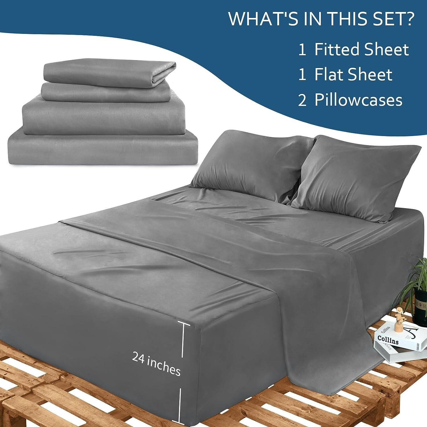 Bedsure Extra Deep Pocket Queen Sheet Sets Grey - Air Mattress