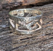 Aztec tribal style pierced unisex Sterling Silver Hand Made Ring Sz10.5 .A41d