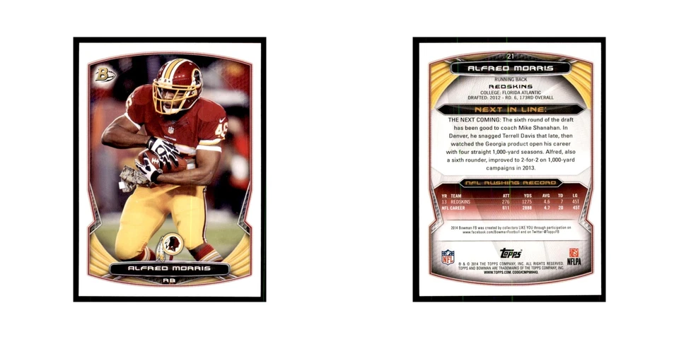 Tarjetas de fútbol americano Bowman Alfred Morris 2014 #21 Foto 3 de 3