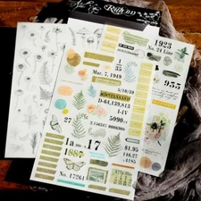 Rub-on stickers  | 3 sheets receipt fern vintage number collage mail watercolor