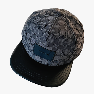 COACH CB699 Signature Flat Brim Cap Cotton Blend Leather Brim