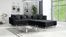 Wohnlandschaft Sofa Couch Ecksofa Eckcouch Cordstoff Graphite + Hocker Minsk R