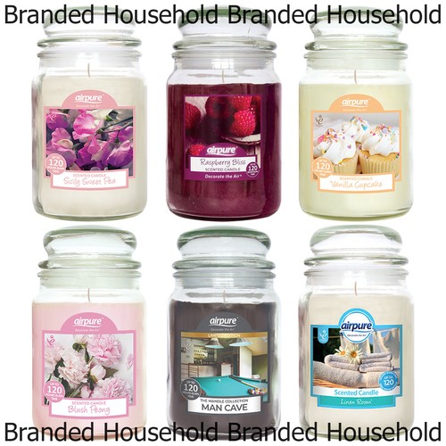 AIRPURE SCENTED JAR CANDLES HOME OFFICE KITCHEN 120 HOURS 510G CHOOSE