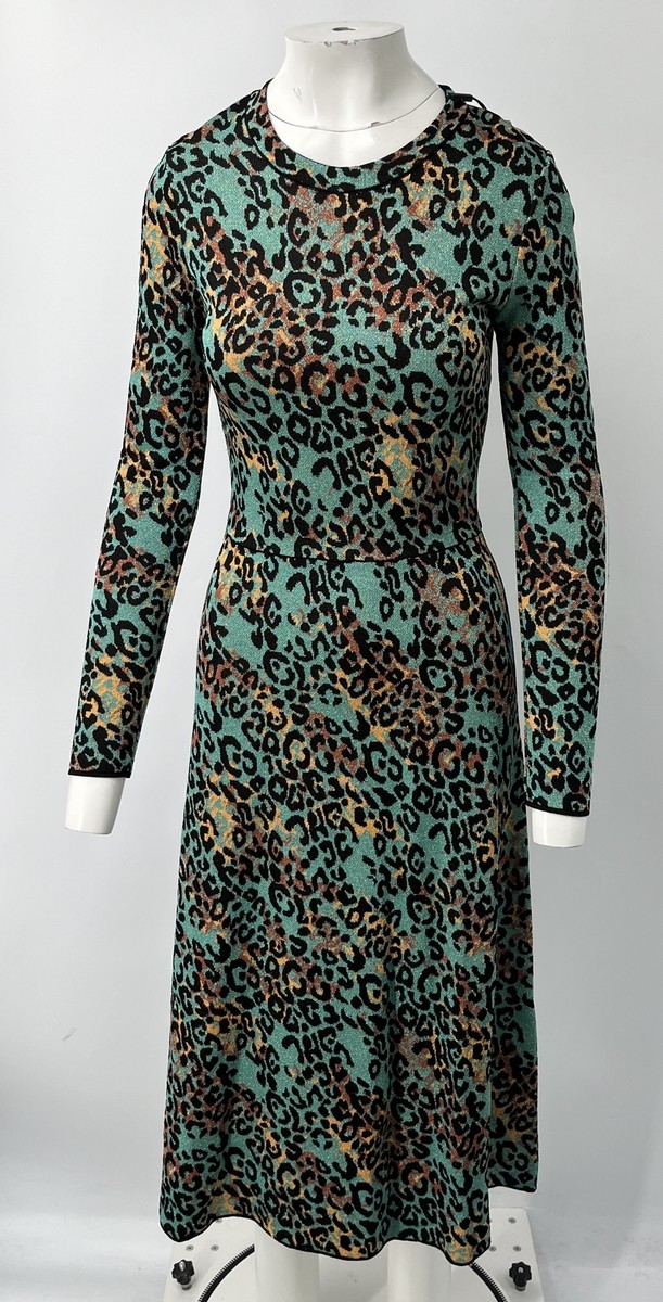 M Missoni Metallic Animal-Print Long Sleeve Knit Dress in Blue