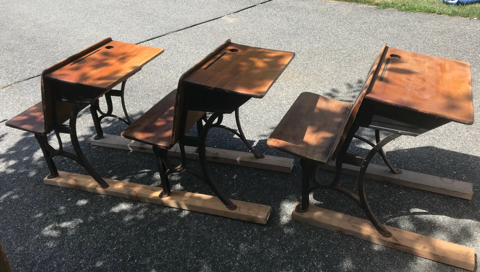 3 vintage wood and cast iron child's school desks eBay