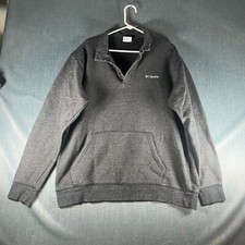 Columbia Mens Sweater Dark Gray Quarter Button Pullover Pocket Logo Size XL