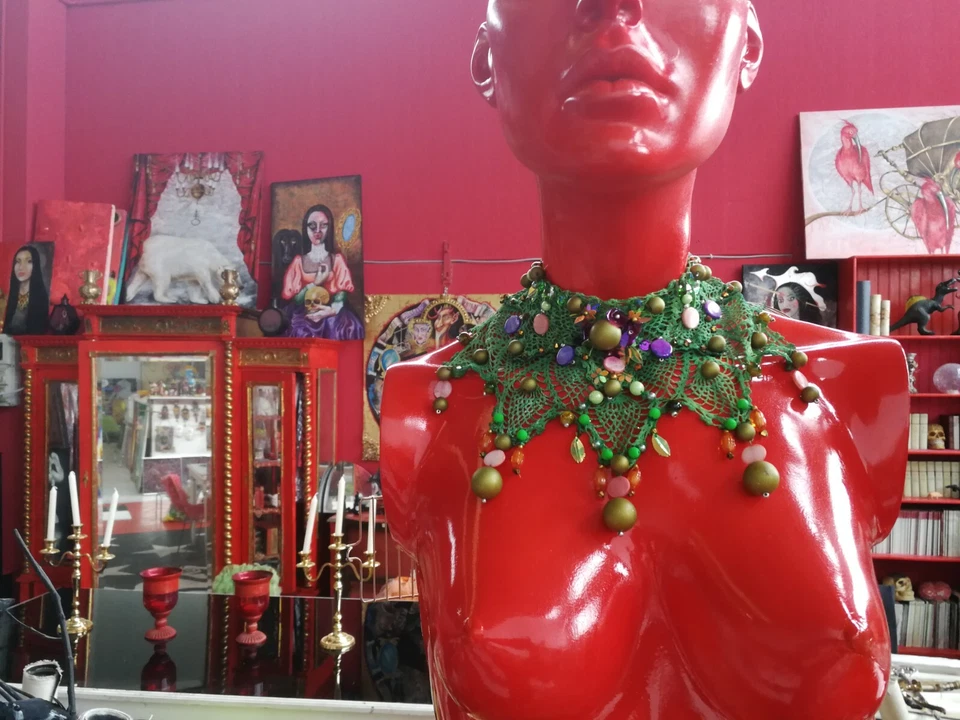 Joyería Mujer Collar Collier Gargantilla Verde Collar Lujo Perla Vintage Macramé Foto 2 de 4