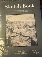 9 X 12 Sketch Book, Top Spiral Bound Sketch Pad, 100-Sheets (68Lb) NEW Ship Incl