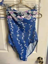Vnt 1970 s Swimsuit Size 12 Med Mare Moda by Oleg Cassini Blue Floral Tube Top