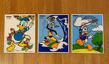 Lot of 3 Vintage Playskool Disney Wood Puzzles: Goofy  Donald Duck w/ Butterfly