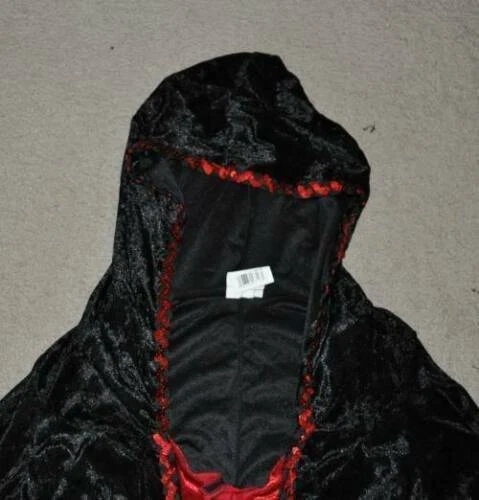 Disfraz de Hechicera Sensual Halloween OS Con Capucha Negro Rojo Terciopelo Vestido Fiesta Para Mujer Foto 3 de 4