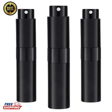 3Pcs Refillable Perfume Atomizer,8ml Travel Spray Bottle,Twist-Up Portable Black