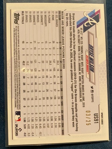 2021 Topps Chrome Update Series Sapphire Edition - Bryse Wilson #US91 Orange /25 - Picture 2 of 2