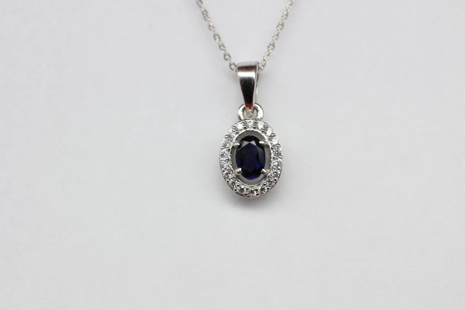 Nobile 0,8 Carati Iolite Rimorchio 925 Collier Collana Argento Zirconia - Immagine 2 di 4