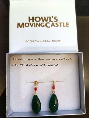 Howl's Moving Castle Earrings Green Agate Silver 925 Studio Ghibli Natural Stone - Picture 8 of 22