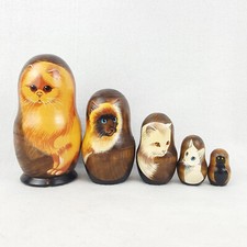 Russian Nesting Dolls Wood Kitty Cats 6