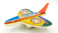 Old Vtg Tin Plastic Friction World Jet Lines JX 37 Toy Plane Passenger Japan