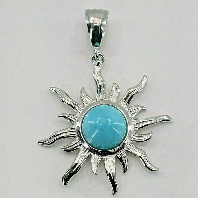 Genuine, Caribbean Natural BLUE, LARIMAR Sun Pendant, 925