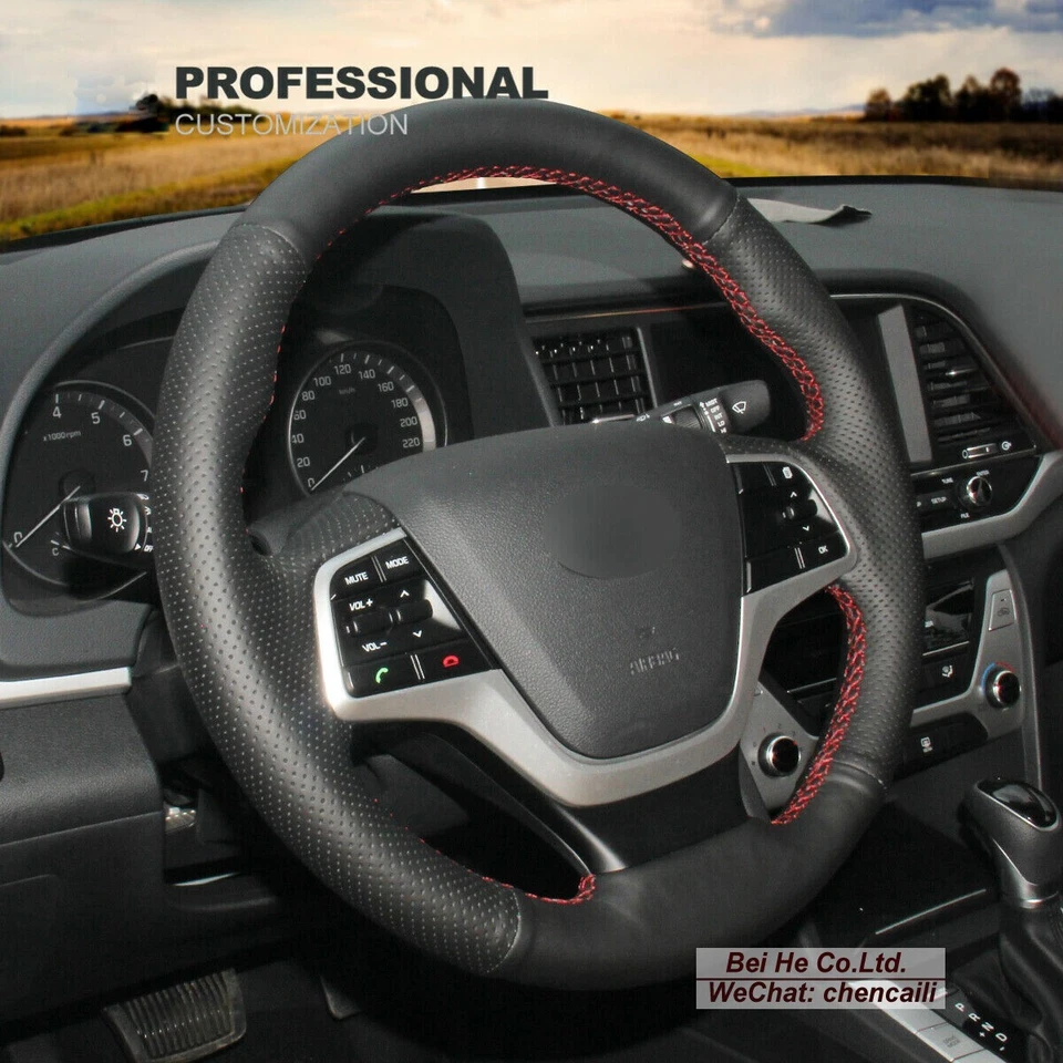 Cubierta de volante de auto de cuero genuino cosida a mano para Hyundai Accent 2018 2019 Foto 4 de 4